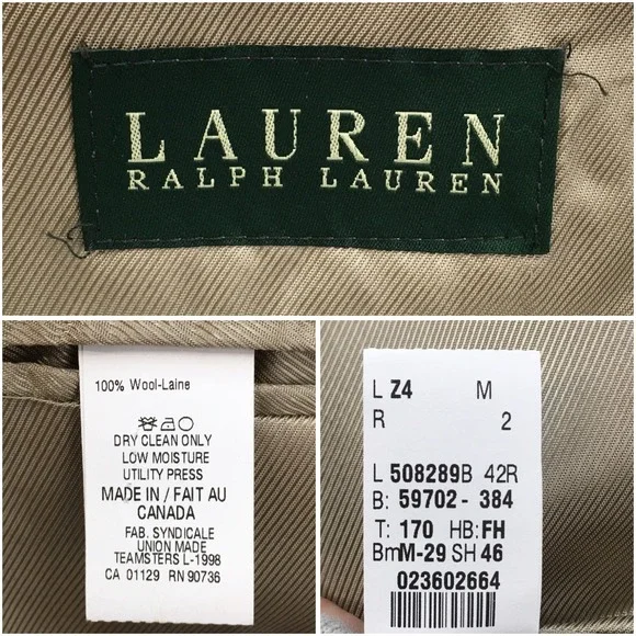 VINTAGE RALPH LAUREN Mens Wool Blazer Sport Coat Casual Jacket Size 42R Suit